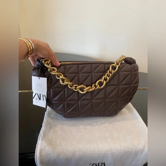 NWT Rare Zara Genuine Leather Quilted Chunky Chain Strap Shoulder Bag - Picture 7 of 17